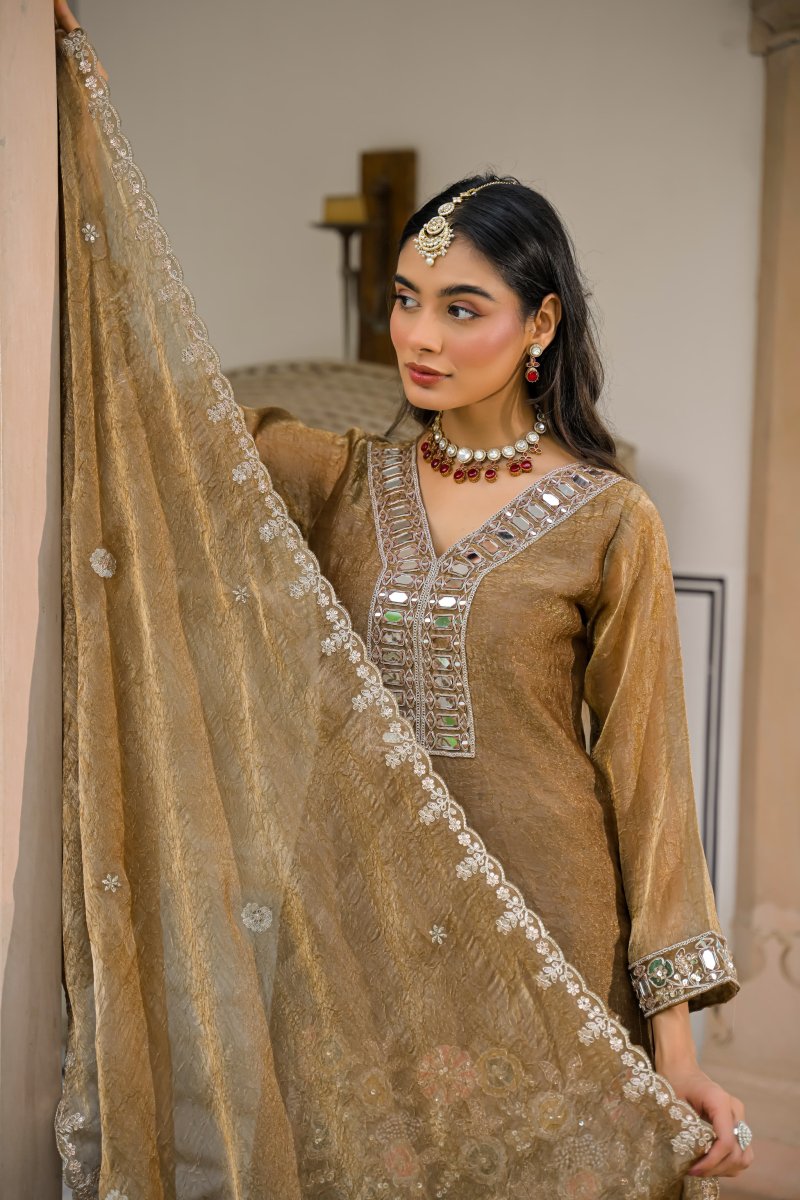 Brown Colour D 50134 By Zaveri Crush Satin Readymade Suits